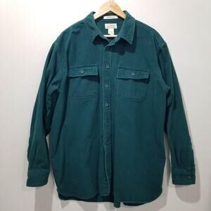 L.L. Bean Shirt Mens XL Green Chamois Cloth Button Up Heavyweight Flannel